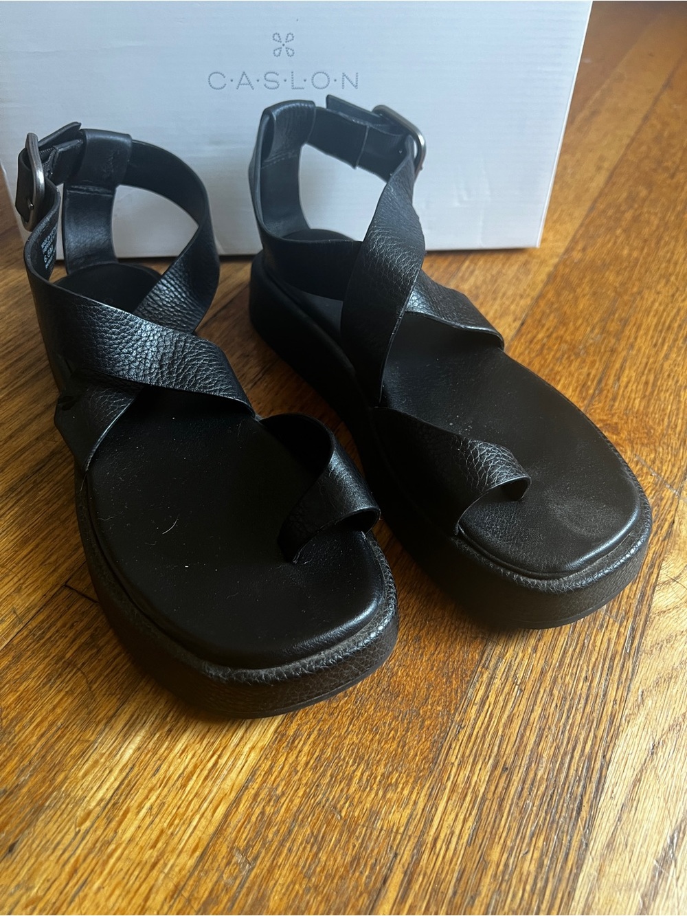 Caslon Black Leather Crisscross Platform Sandals
